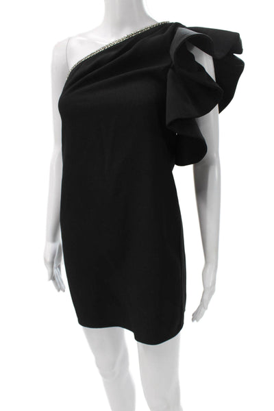 Self Portrait Womens Mini One Shoulder Cocktail Dress Black Size 0
