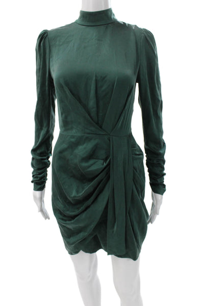 Zimmermann Womens Mini Dress Green Silk Long Sleeve Mock Neck Zip Size 1