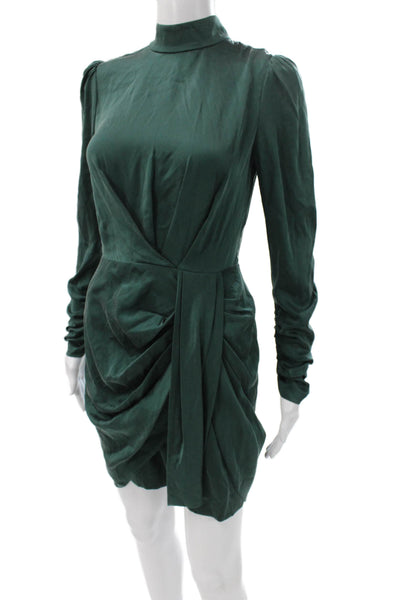 Zimmermann Womens Mini Dress Green Silk Long Sleeve Mock Neck Zip Size 1