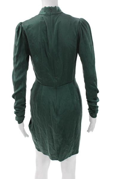 Zimmermann Womens Mini Dress Green Silk Long Sleeve Mock Neck Zip Size 1