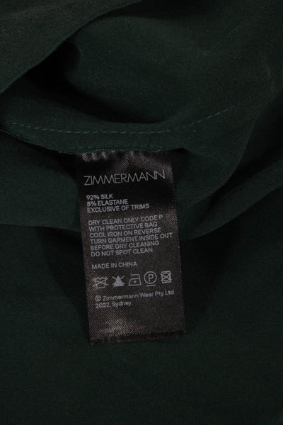Zimmermann Womens Mini Dress Green Silk Long Sleeve Mock Neck Zip Size 1