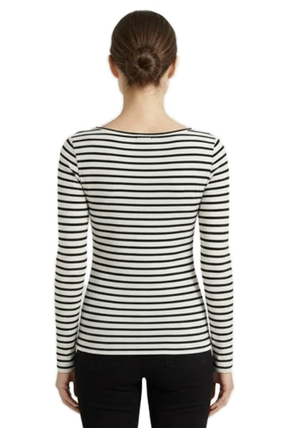 BCBGMAXAZRIA Womens Striped Boat Neck Long Sleeve T Shirt Black Lyocell Size S