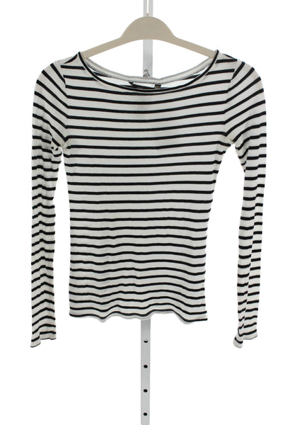 BCBGMAXAZRIA Womens Striped Boat Neck Long Sleeve T Shirt Black Lyocell Size S