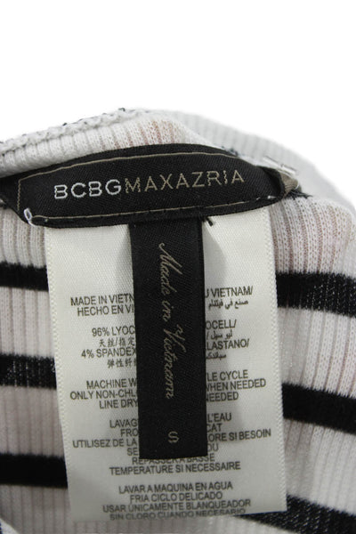 BCBGMAXAZRIA Womens Striped Boat Neck Long Sleeve T Shirt Black Lyocell Size S
