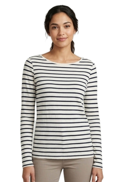 Amour Vert Womens Striped Boat Neck Long Sleeve Tee White Modal Size XS