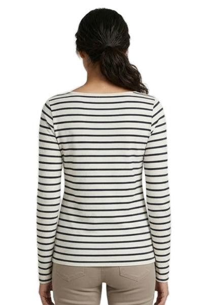 Amour Vert Womens Striped Boat Neck Long Sleeve Tee White Modal Size XS