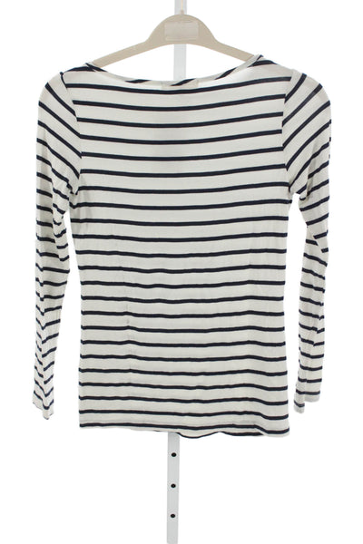 Amour Vert Womens Striped Boat Neck Long Sleeve Tee White Modal Size XS