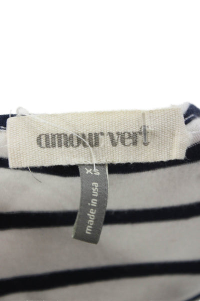 Amour Vert Womens Striped Boat Neck Long Sleeve Tee White Modal Size XS