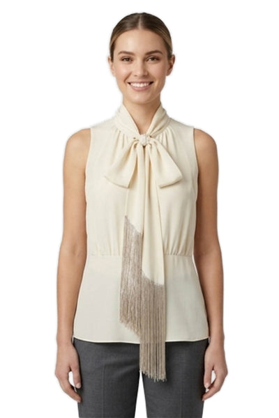 Derek Lam Womens Basic Silk Ivory High Neck Sleeveless Tie Blouse Size 4