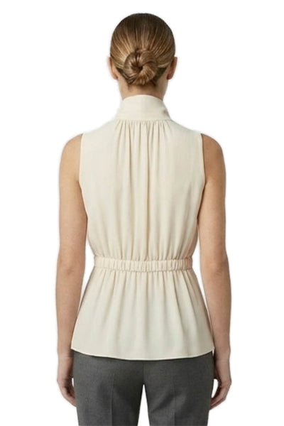 Derek Lam Womens Basic Silk Ivory High Neck Sleeveless Tie Blouse Size 4