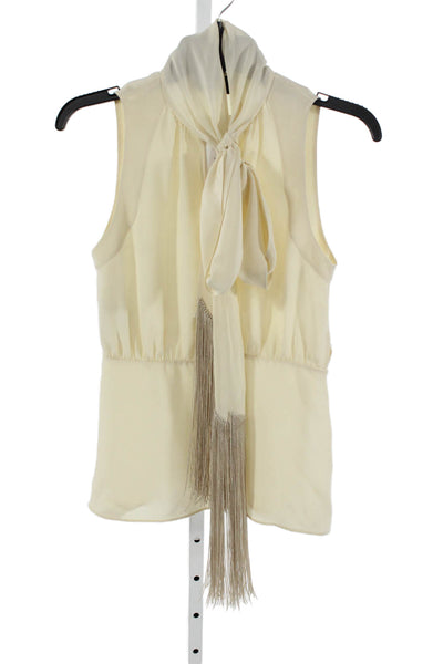 Derek Lam Womens Basic Silk Ivory High Neck Sleeveless Tie Blouse Size 4