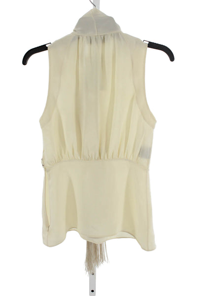 Derek Lam Womens Basic Silk Ivory High Neck Sleeveless Tie Blouse Size 4