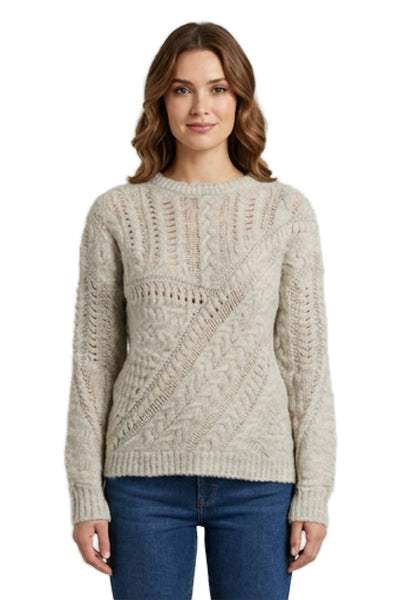 Line Women Pullover Sweater Beige Crew Neck Long Sleeve Size S