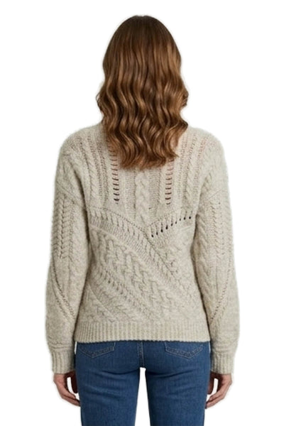 Line Women Pullover Sweater Beige Crew Neck Long Sleeve Size S