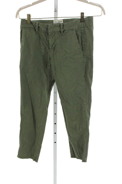 Nili Lotan Women Chino Pants Green Button 97% Cotton Inseam 26 Size 2