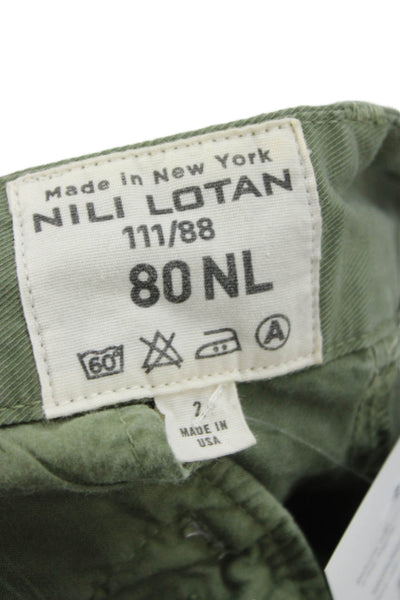 Nili Lotan Women Chino Pants Green Button 97% Cotton Inseam 26 Size 2