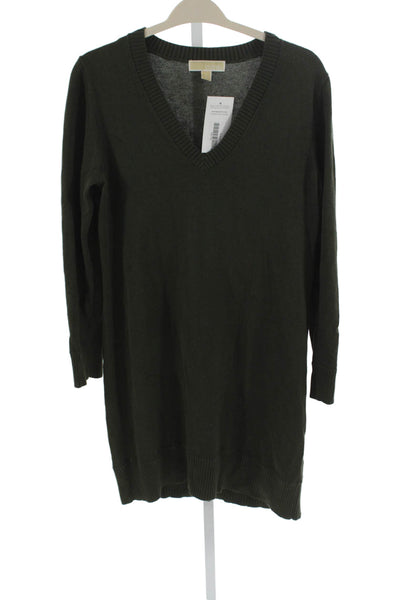 Michael Michael Kors Women Sweater Dress Green V-Neck Long Sleeve Size L