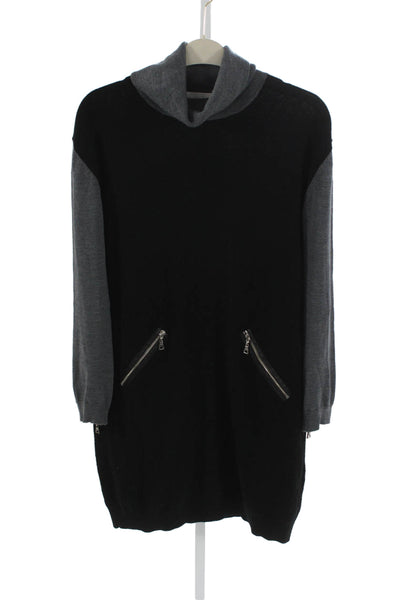 Milly Womens Black Merino Sweater Dress Long Sleeve Cowl Neck Size L