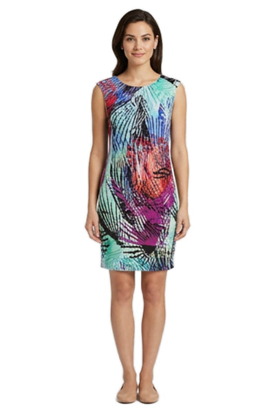 Ellen Tracy Womens Sheath Dress Multicolor Geometric Sleeveless Zip Size 10