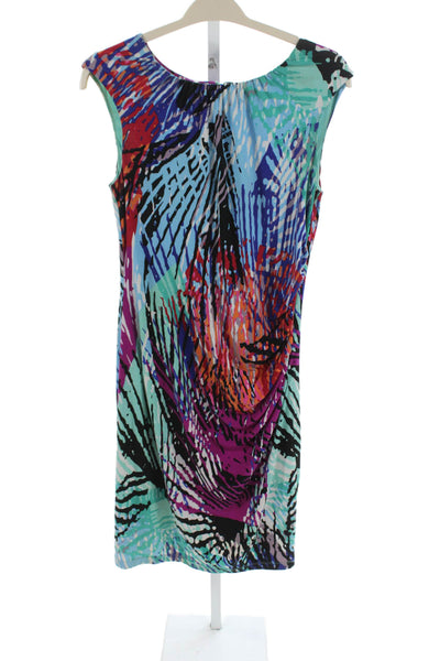 Ellen Tracy Womens Sheath Dress Multicolor Geometric Sleeveless Zip Size 10
