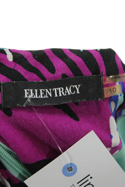 Ellen Tracy Womens Sheath Dress Multicolor Geometric Sleeveless Zip Size 10