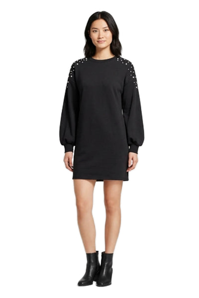 Lucy Paris Women Sweater Dress Black Long Sleeve Pearl Short Size S