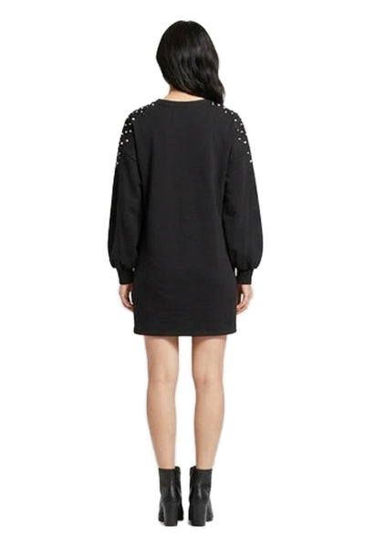 Lucy Paris Women Sweater Dress Black Long Sleeve Pearl Short Size S