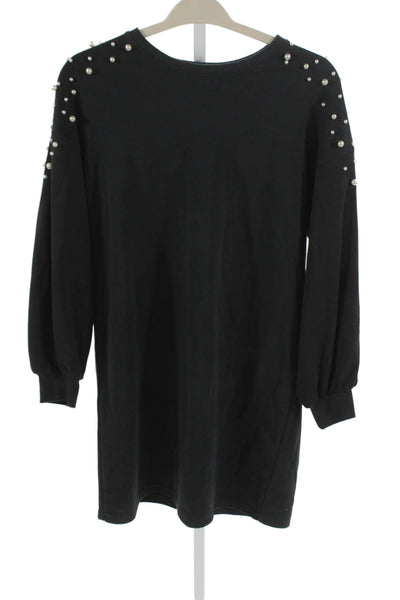 Lucy Paris Women Sweater Dress Black Long Sleeve Pearl Short Size S