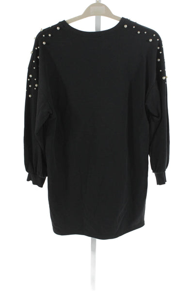 Lucy Paris Women Sweater Dress Black Long Sleeve Pearl Short Size S