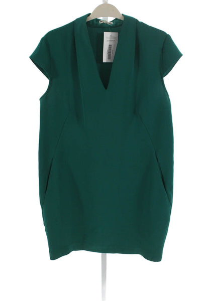 Whistles Women Sheath Dress Green V-Neck Short Sleeve Knee Polyester Size 10