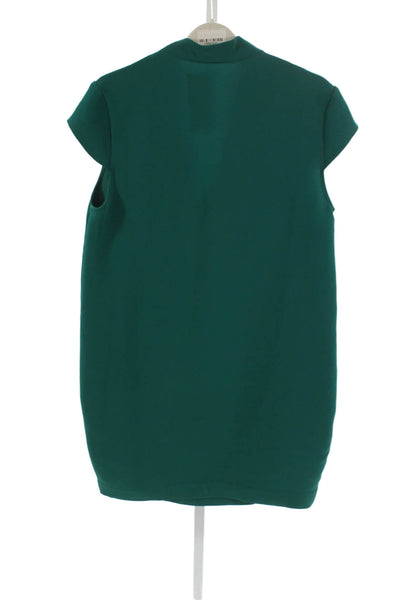 Whistles Women Sheath Dress Green V-Neck Short Sleeve Knee Polyester Size 10