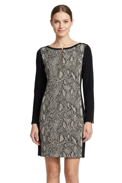 Rebecca Taylor Women Sheath Dress Black Animal Print Long Sleeve Size 12