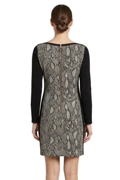 Rebecca Taylor Women Sheath Dress Black Animal Print Long Sleeve Size 12