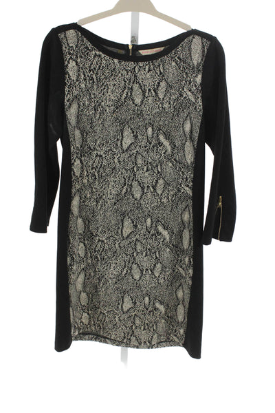 Rebecca Taylor Women Sheath Dress Black Animal Print Long Sleeve Size 12