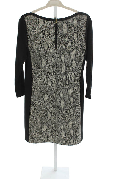 Rebecca Taylor Women Sheath Dress Black Animal Print Long Sleeve Size 12