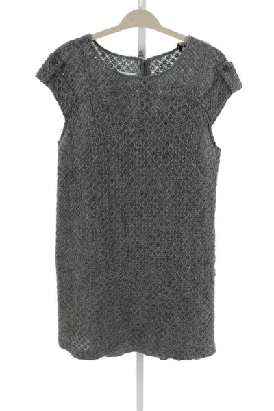 Cynthia Steffe Women Shift Dress Gray Short Sleeve Round Neck Zip Size 10