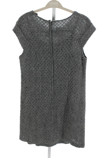 Cynthia Steffe Women Shift Dress Gray Short Sleeve Round Neck Zip Size 10