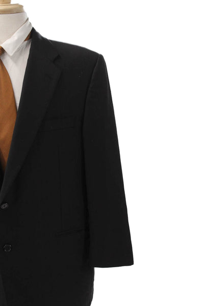 Hickey Freeman Men Black Wool Jacket Solid Button Size 46
