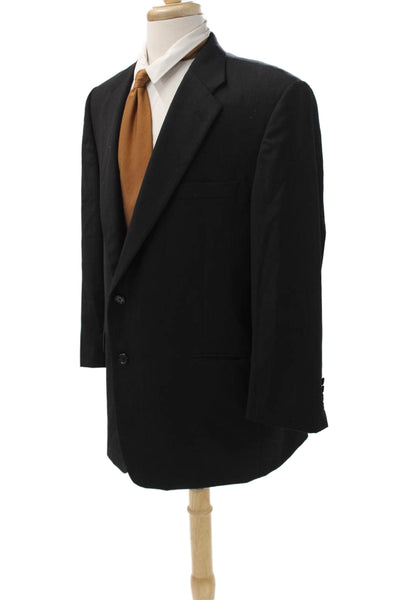 Hickey Freeman Men Black Wool Jacket Solid Button Size 46
