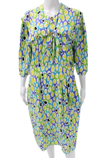 Escada Margaretha Ley Women Multicolor Silk Shirt Dress 3/4 Sleeve Size 42