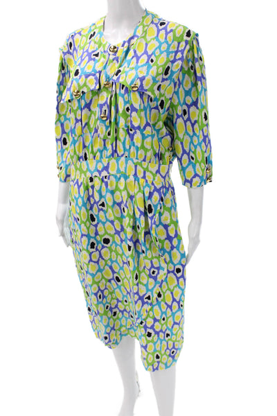 Escada Margaretha Ley Women Multicolor Silk Shirt Dress 3/4 Sleeve Size 42