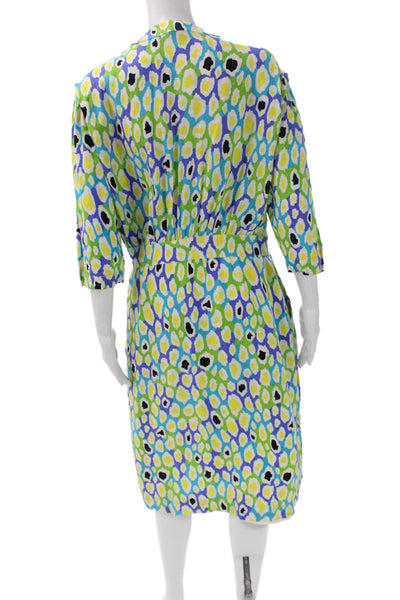 Escada Margaretha Ley Women Multicolor Silk Shirt Dress 3/4 Sleeve Size 42