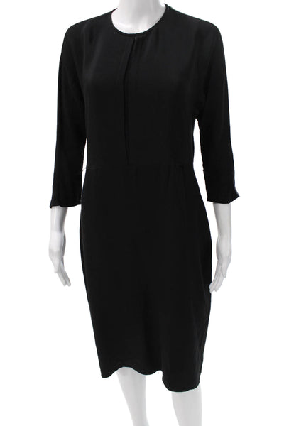 Cuyana Women Sheath Dress Black Silk Round Neck 3/4 Sleeve Size XS