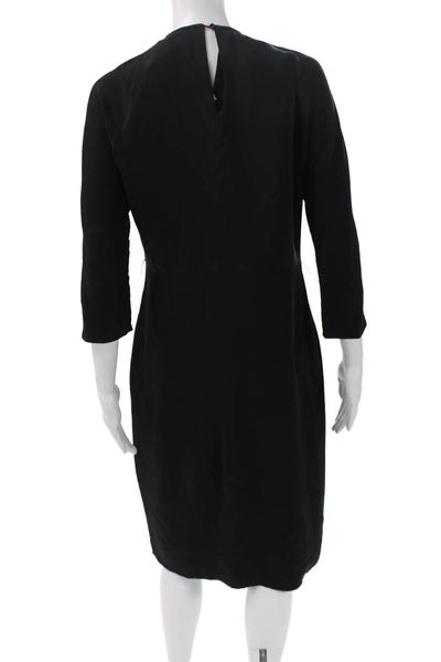 Cuyana Women Sheath Dress Black Silk Round Neck 3/4 Sleeve Size XS
