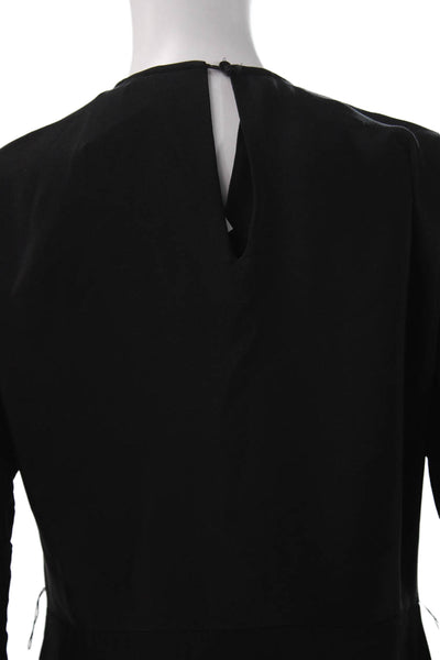 Cuyana Women Sheath Dress Black Silk Round Neck 3/4 Sleeve Size XS