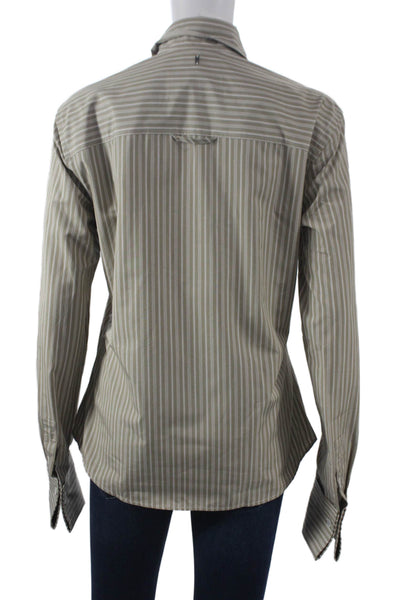 AMI Womens Beige Striped Cotton Collared Button-Up Long Sleeve Top Size 36