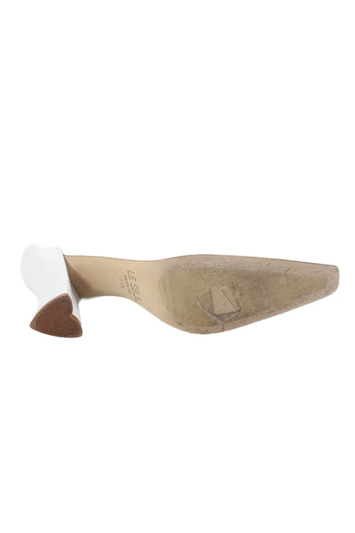 Le Seul Women's Pointed Toe Leather Slip-On Pumps Shoes White Size 37.5