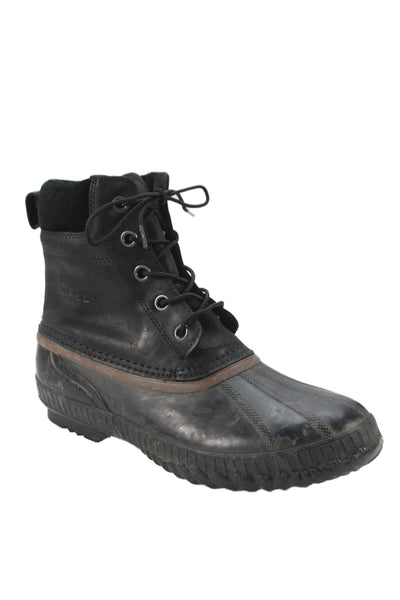 Sorel Mens Leather Lace Up Waterproof Ankle Boots Black Size 10