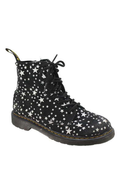 Dr. Martens Womens Leather Stars Print Lace Up Ankle Boots Black Size 4
