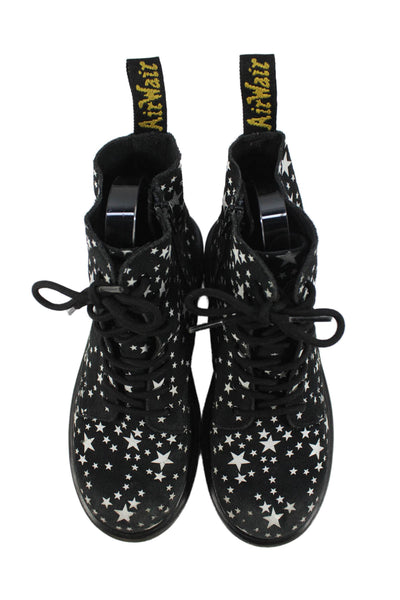 Dr. Martens Womens Leather Stars Print Lace Up Ankle Boots Black Size 4